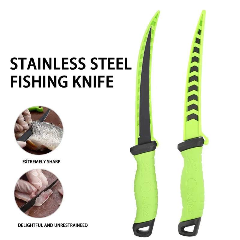 Fishing equipment stainless steel fish knife with PP handle with plastic cover