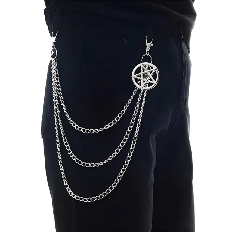 European American Retro Punk Waist Decoration Double-Sided Five-Pointed Star Pendant Hip-Hop Style Metal Multi-Layer Chain Belt