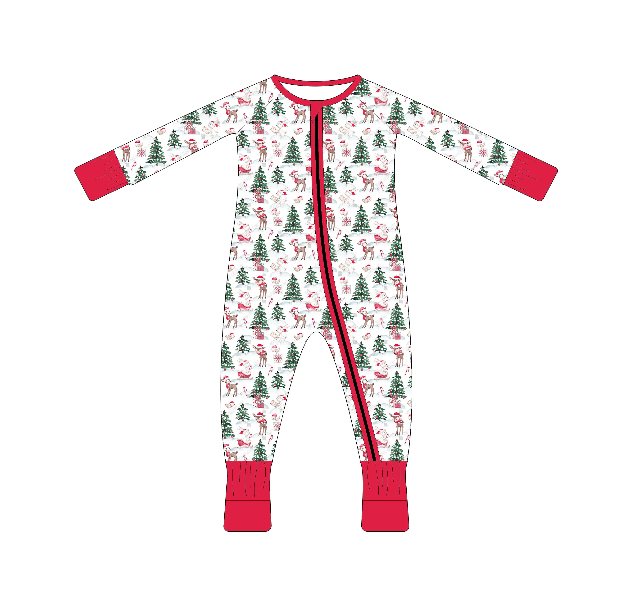 Популярные весенние Рождественские елки с рисунком 95% бамбука 5% спандекс быстросохнущие детские комбинезоны на молнии