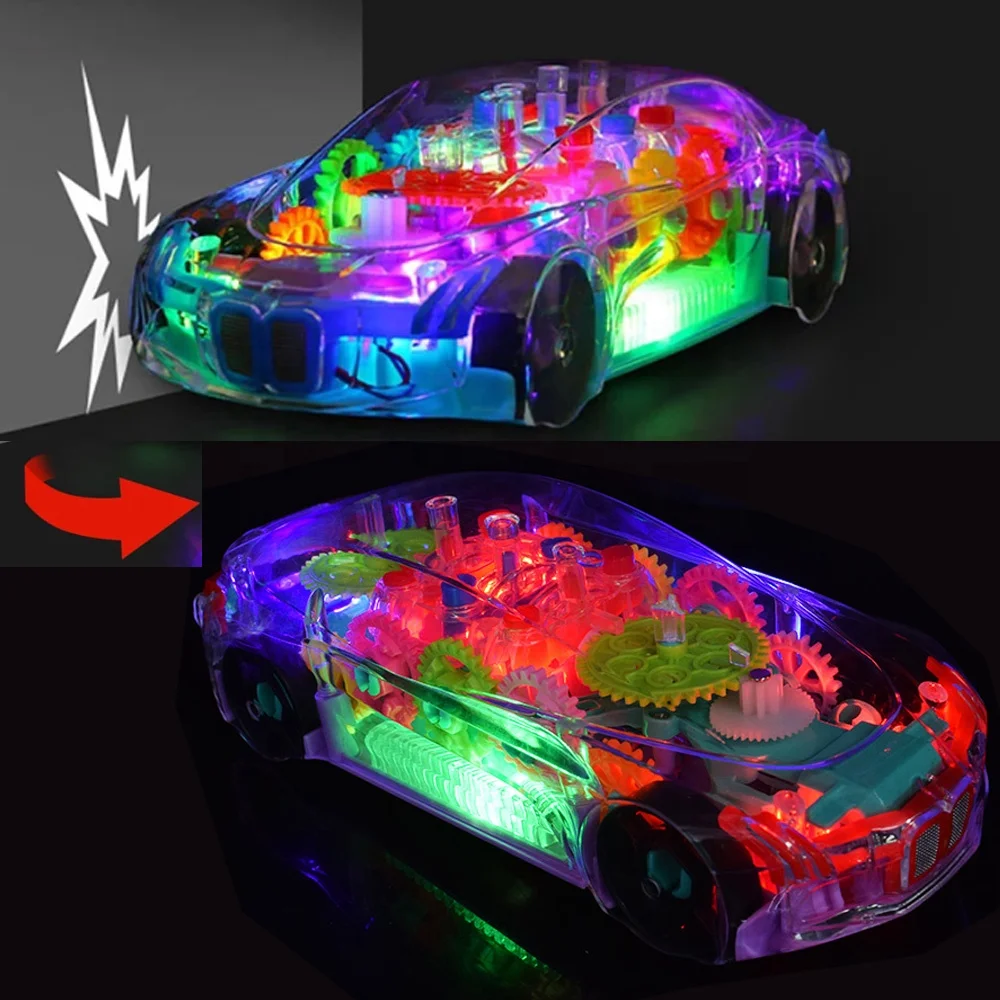 Transformation Toys Transparent Gear 360 Degree Rotation Concept Transparent universal wheel car toy  with Music Light