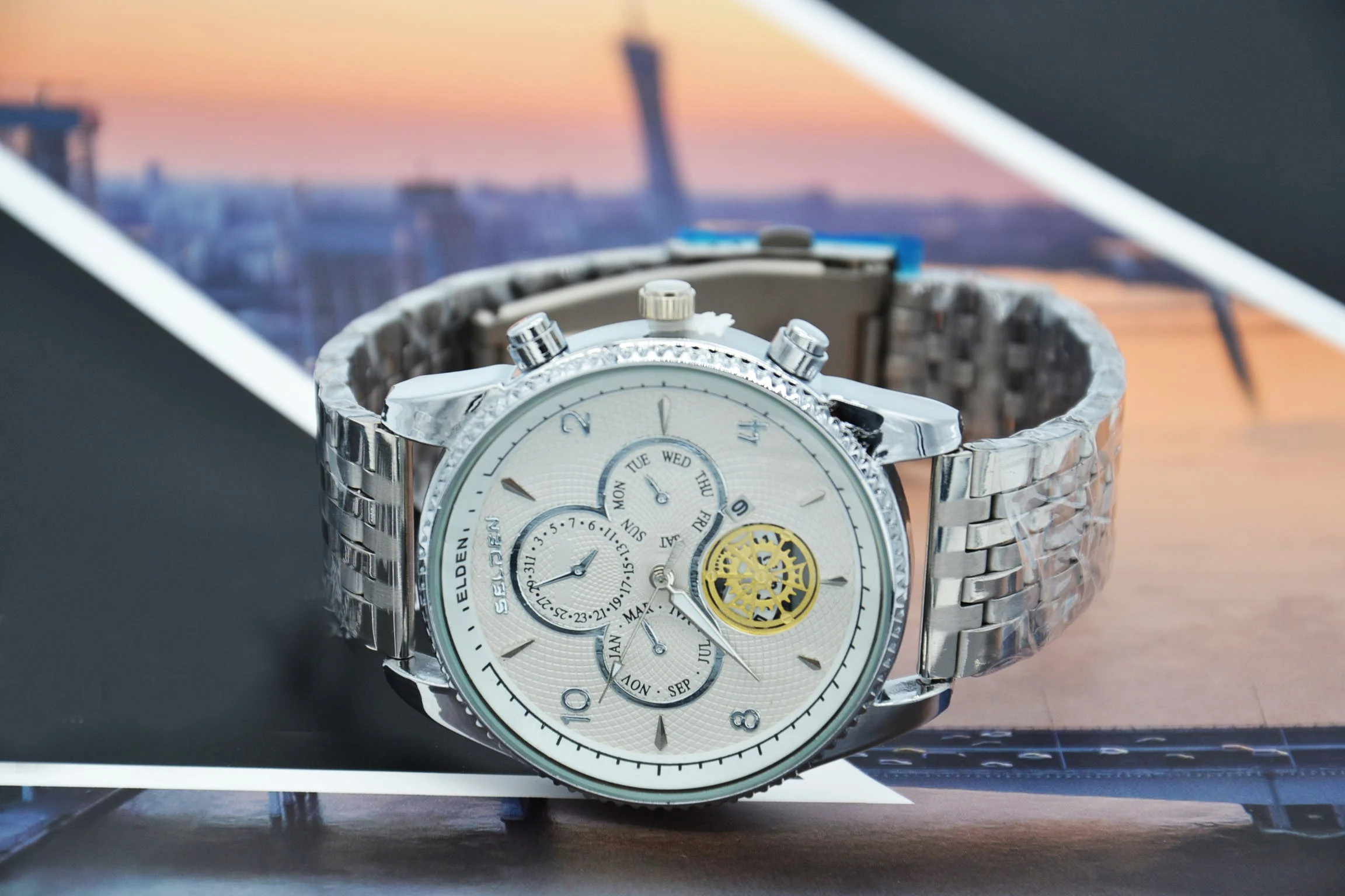 G5812-ST Luxury Jewelry Gold Watches Men Wrist Wholesale Simple Single Calendar Steel Band Business Quartz Watch