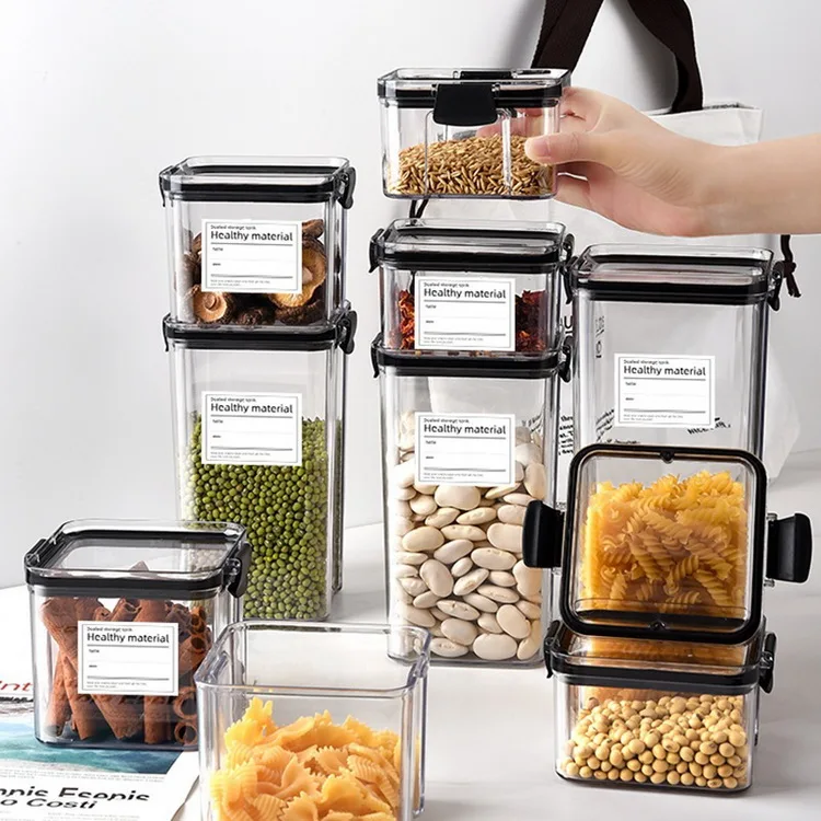 Kitchen Airtight Square Clear Plastic Square Clear Plastic Storage Jars With Lid