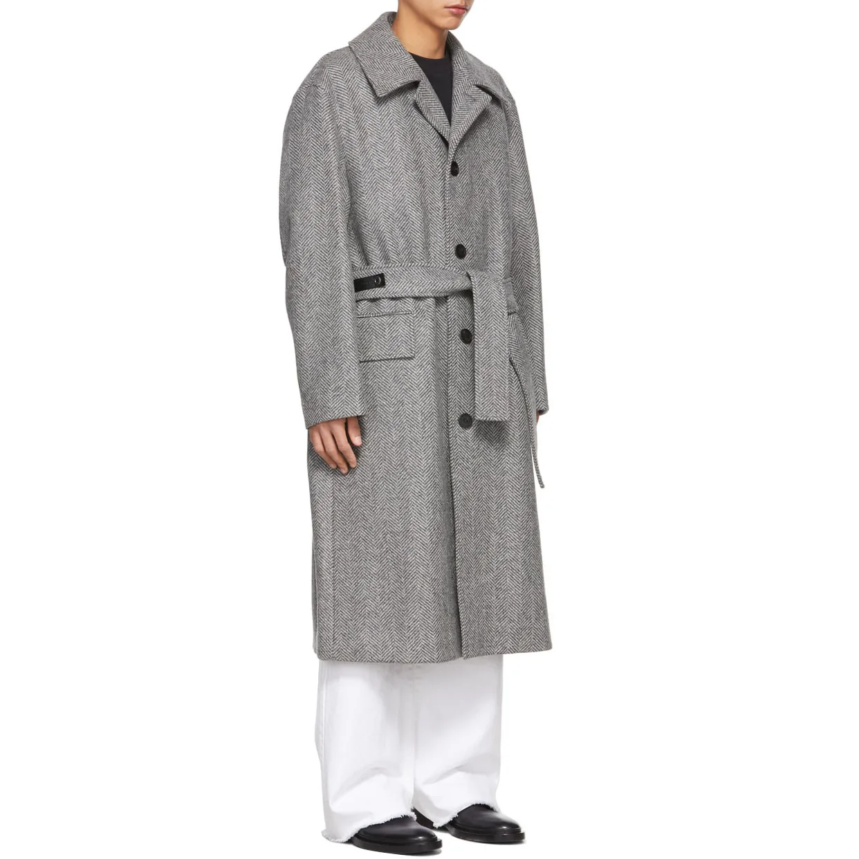 new stylish oversize herringbone pattern long sleeve brushed wool coat for men