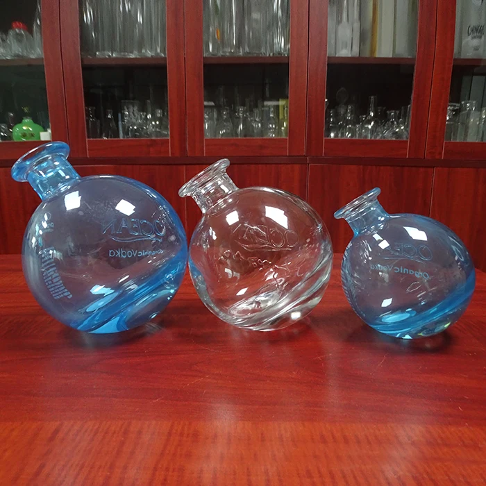 1L 34oz Blue Painted Custom Made Highest Grades Ocean Organic Vodka Glass Bottles With Glass Stopper