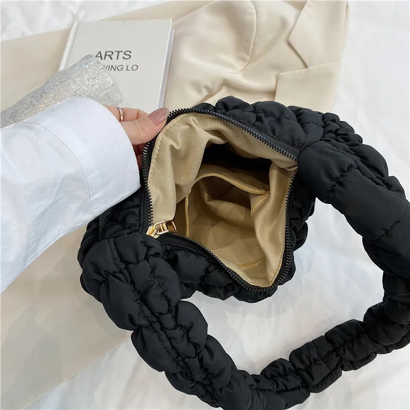 Multi-color Plain Quilted Wrinkle Puffy Underarm Bag Wholesale Zipper Closure Bubble Handbag Women Padded Purse Shoulder Bag