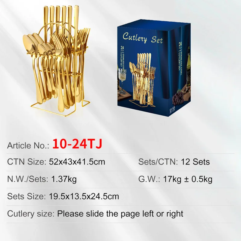 Hot Selling Wedding Cutlery Set Stainless Steel Knife Spoon Fork Silverware 24Pcs Gold Cutlery Set