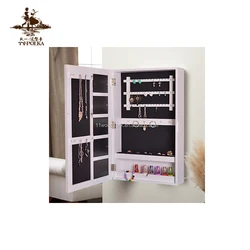 Wooden wall mount mirrored jewelry dressing cabinet with photo door