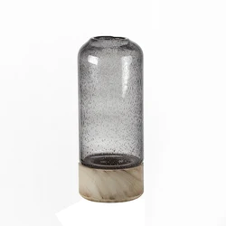 Glass Flower Vase Cylinder  Wooden Stand Vase For Home Decor