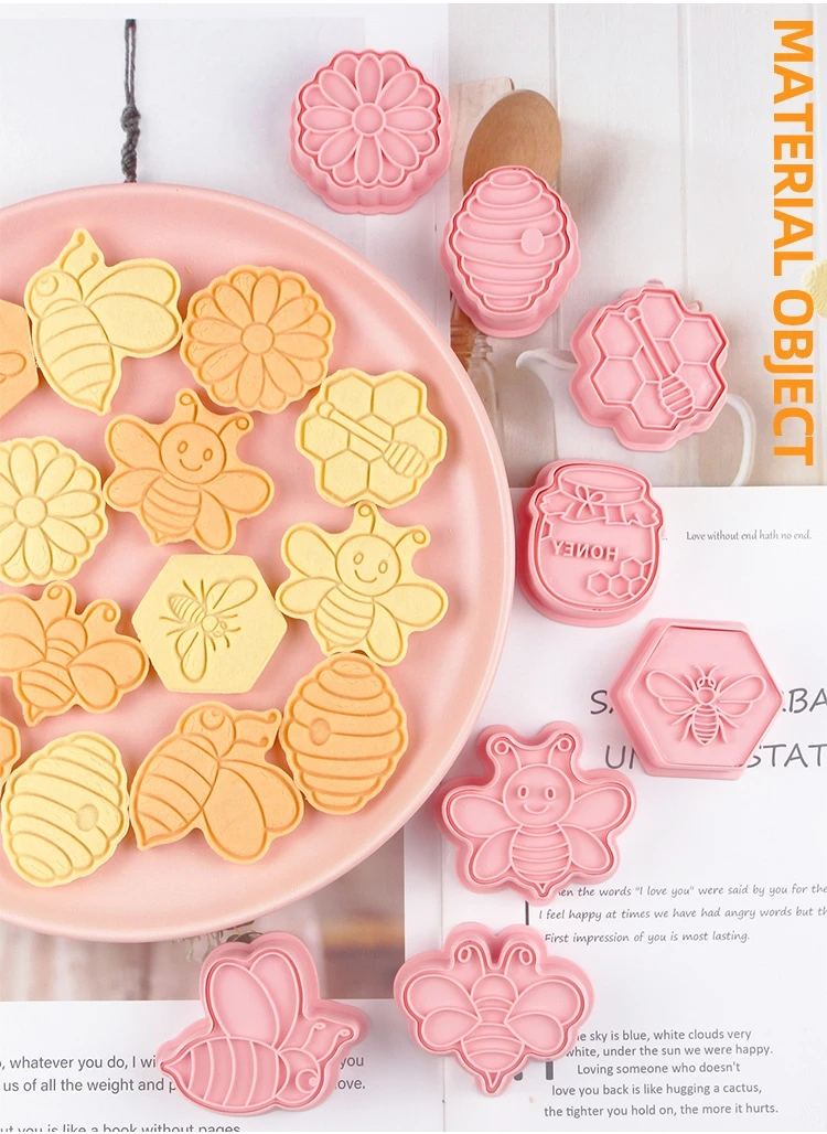 Saffron 8pcs/box Bee honeycomb cookie cutters Set of 8 designs multi cutter cookie plastic mini cookies biscuits