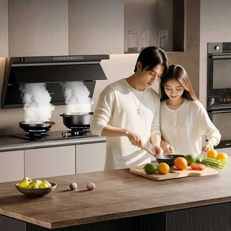 Wall mounted 48 inch double suction kitchen hood smoke extractor fan 24 36 black modern Infrared Sensor Switch Smart Range Hood