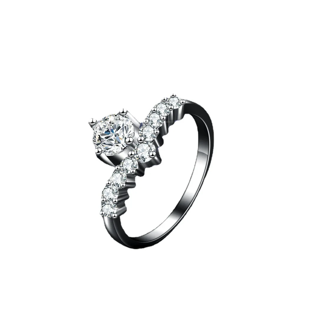 Moissanite female diamond silver ring princess crown 925 sterling silver ring