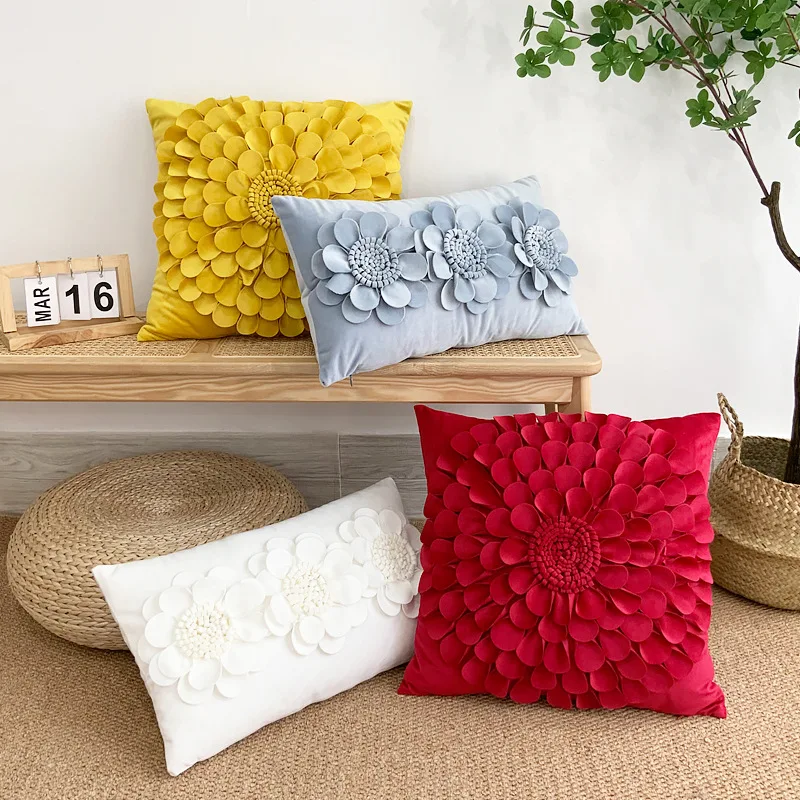 Amity Nordic Luxury Home Decorative 3d Colorful Floral Round Handmade Sunflower Throw Pillow Covers Sofa Cushion Covers