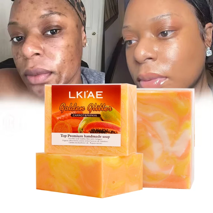 Korean Organic Herbal Sunflower oil Kojic Acid Carrot Papaya Extract Lemon Anti-ance Black Skin Soap With Skin Whitening