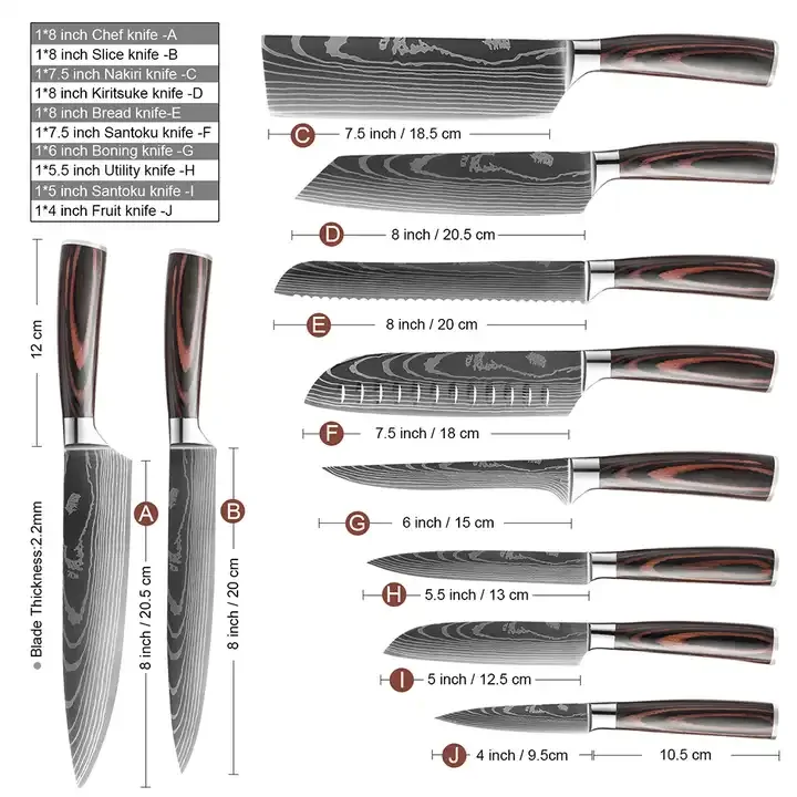 Hot selling Japanese kitchen knife set accessory stainless steel chef knife professional resin handle kitchen knives set