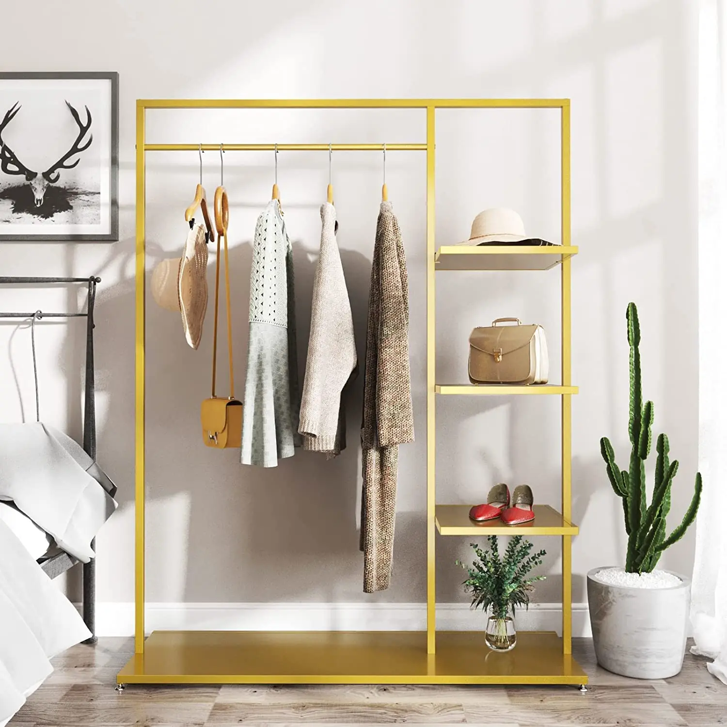 Iron Gold Wholesale Clothes Display Racks Shelf for Clothing Shop