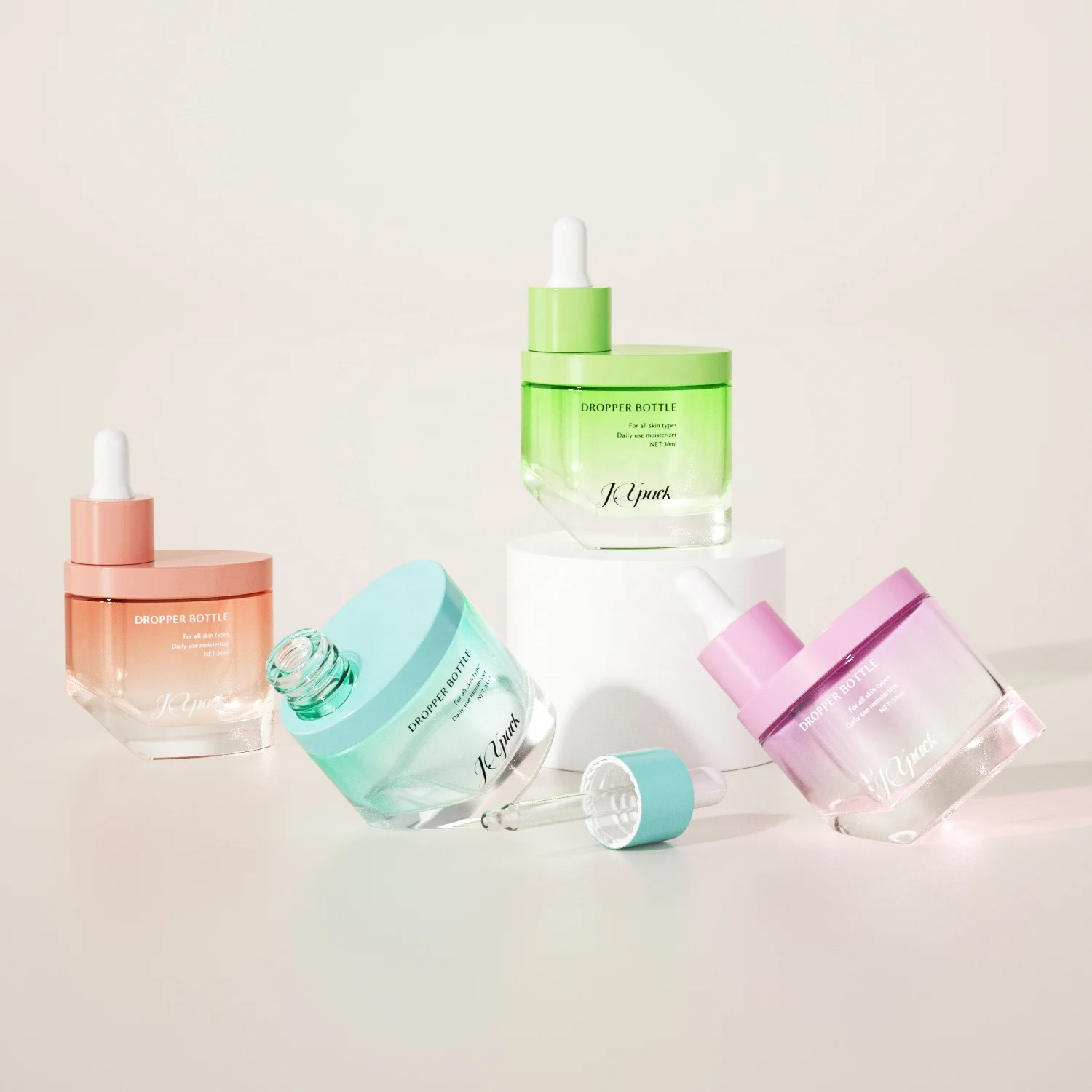 Frosted Colorful Special-Shaped 30ml Glass Cosmetic Face Serum Bottles Custom Empty Luxury Hair Essential Oil Dropper Bottle