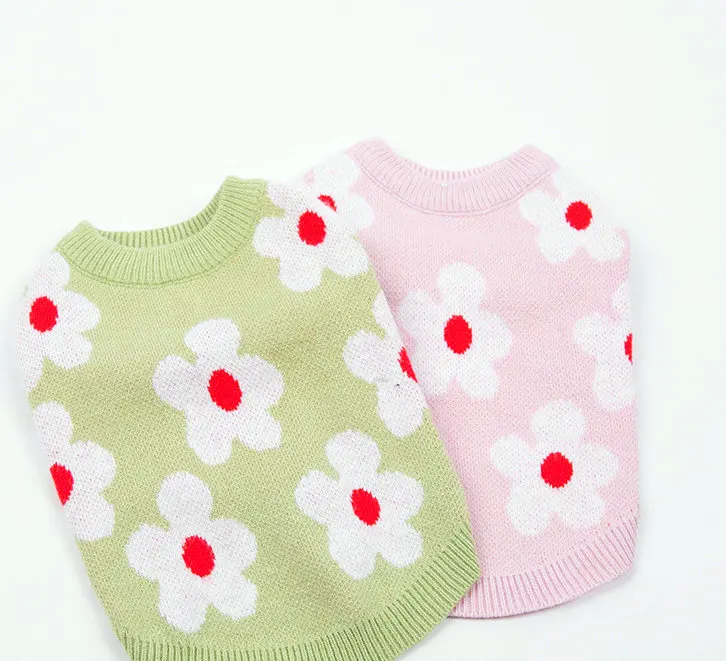 JXANRY Autumn and Winter Pets Sweater Clothes Dog Flower Jacquard Sweater Vest Warm Cat and Dog Clothes Cat Clothing