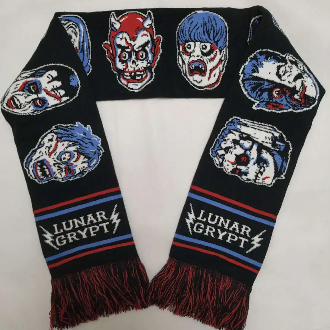 ladies winter  solid multi-colors jacquard woven acrylic knitted soccer club scarfs   for National country flag