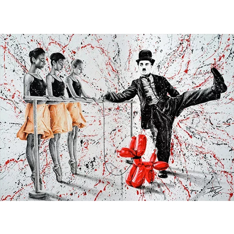 Graffiti Art Chaplin Demonstrates Ballet Posters and Prints Canvas Paintings Wall Art Pictures for Living Room Decor (No Frame)