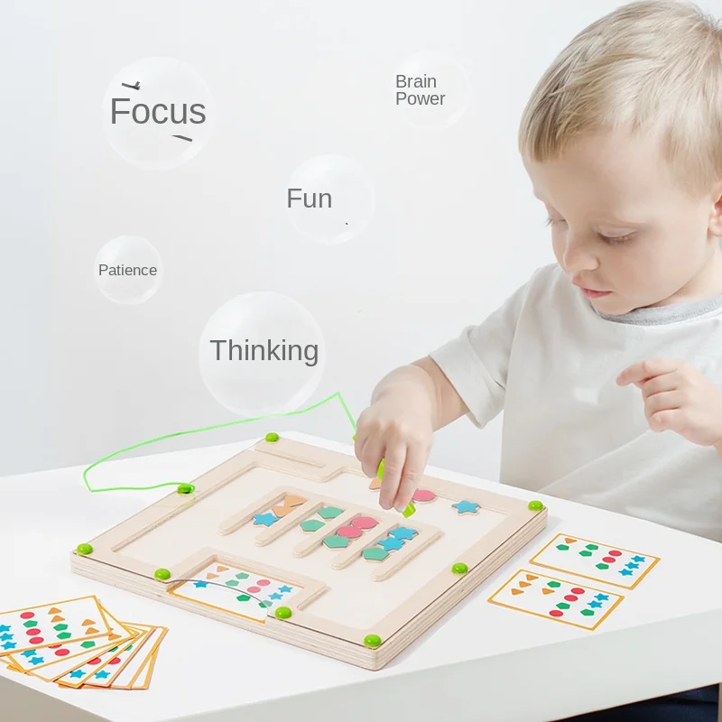 Montessori Logic Puzzle Teasers Educational Four Matching Maze Board Game for Kids Car S in Color Position