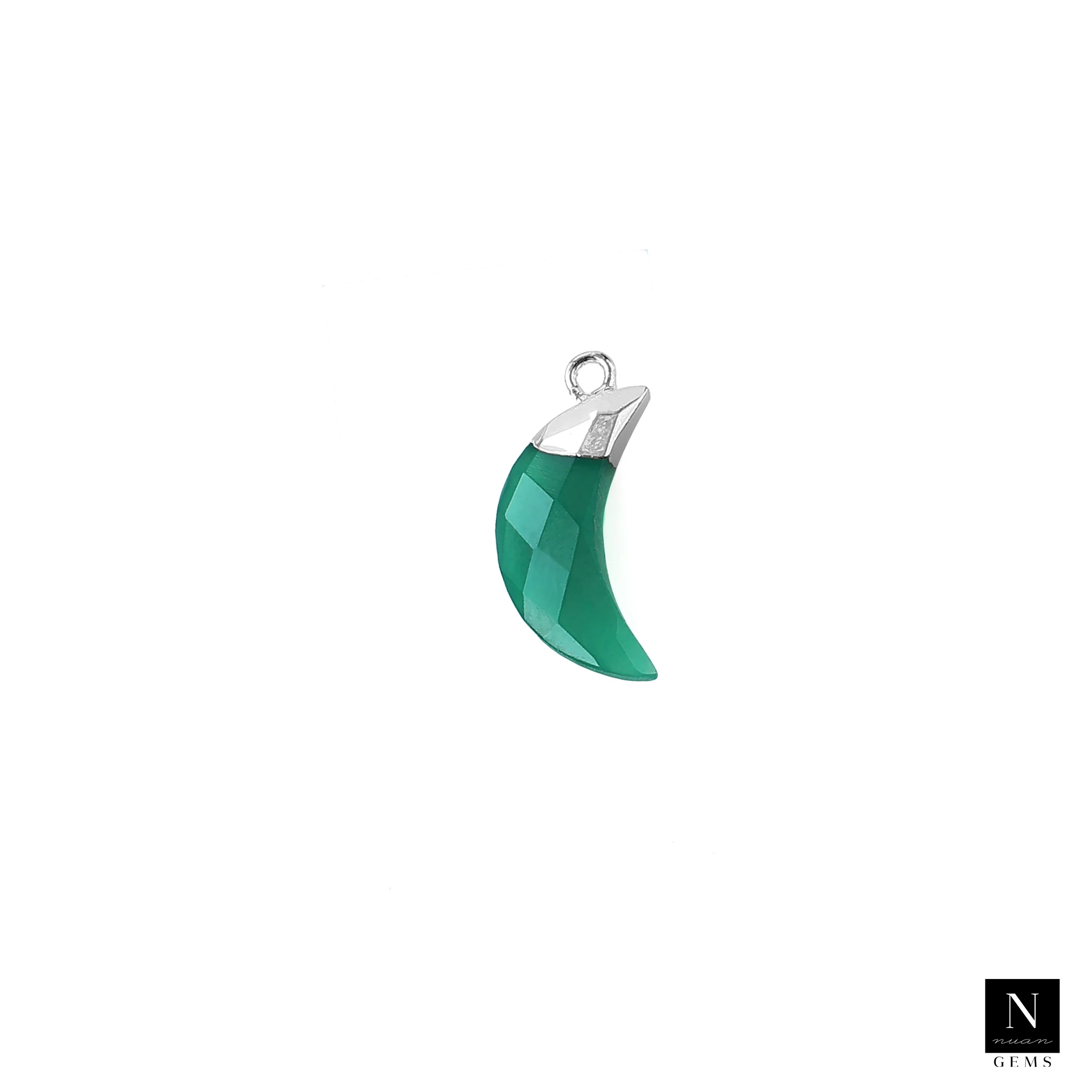 Fashionable Moon 24k Gold Plated Green Onyx Moon Shape Pendant Necklace 21x6mm Faceted Gemstone Bracelet Charm Wholesale Jewelry