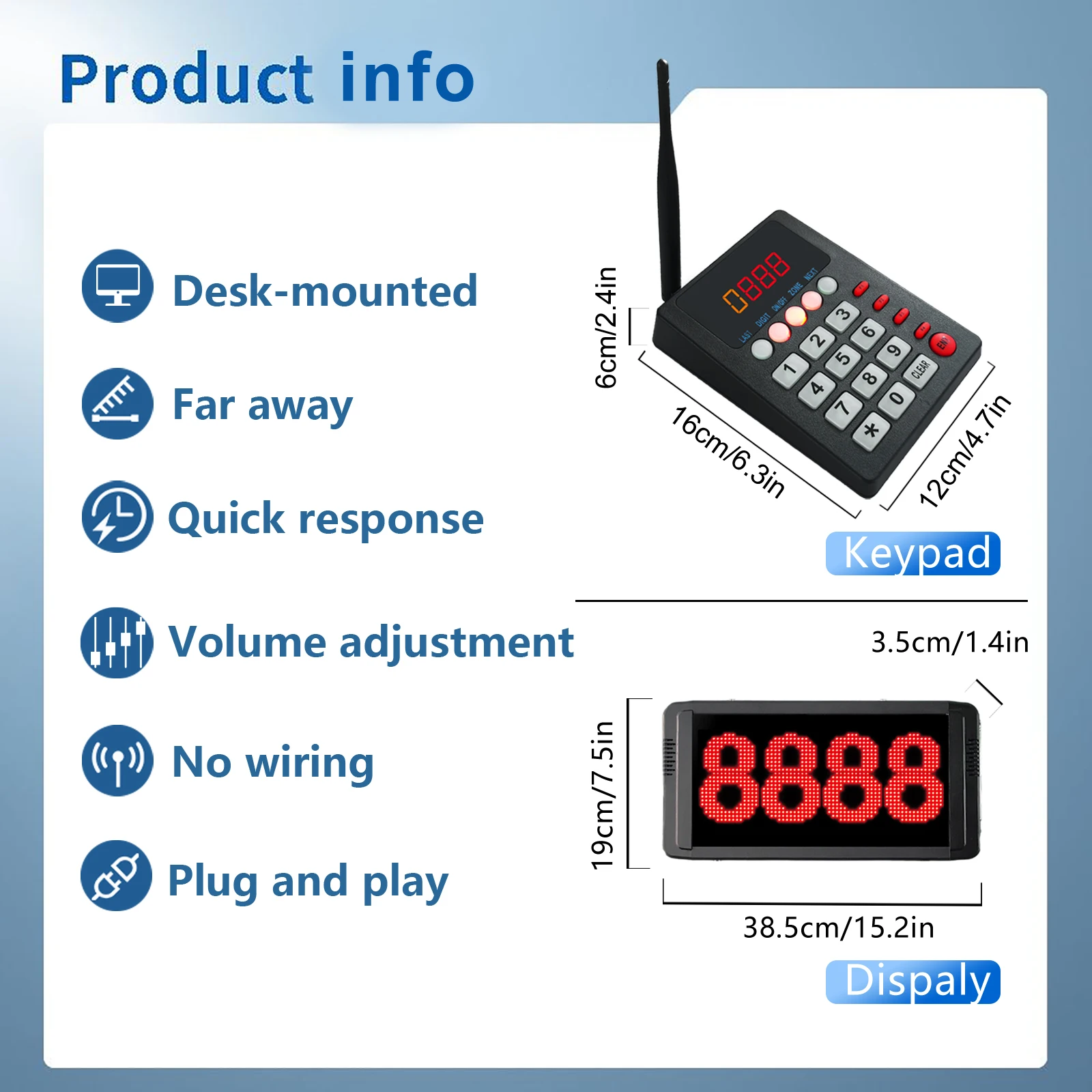 Electronic Queue Calling System Restaurant Coaster Pager With 4-Digit Led Display Board and Call Pad for Hospital Bar Cafe