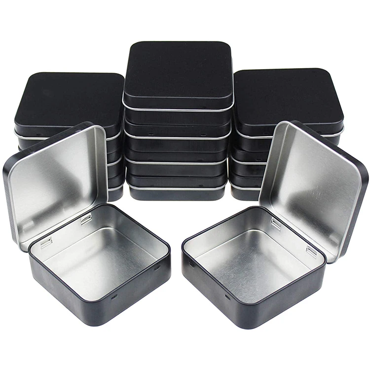 Wholesale Black Small Metal Box Hinged Jewelry Condoms Storage Flat Square Tin