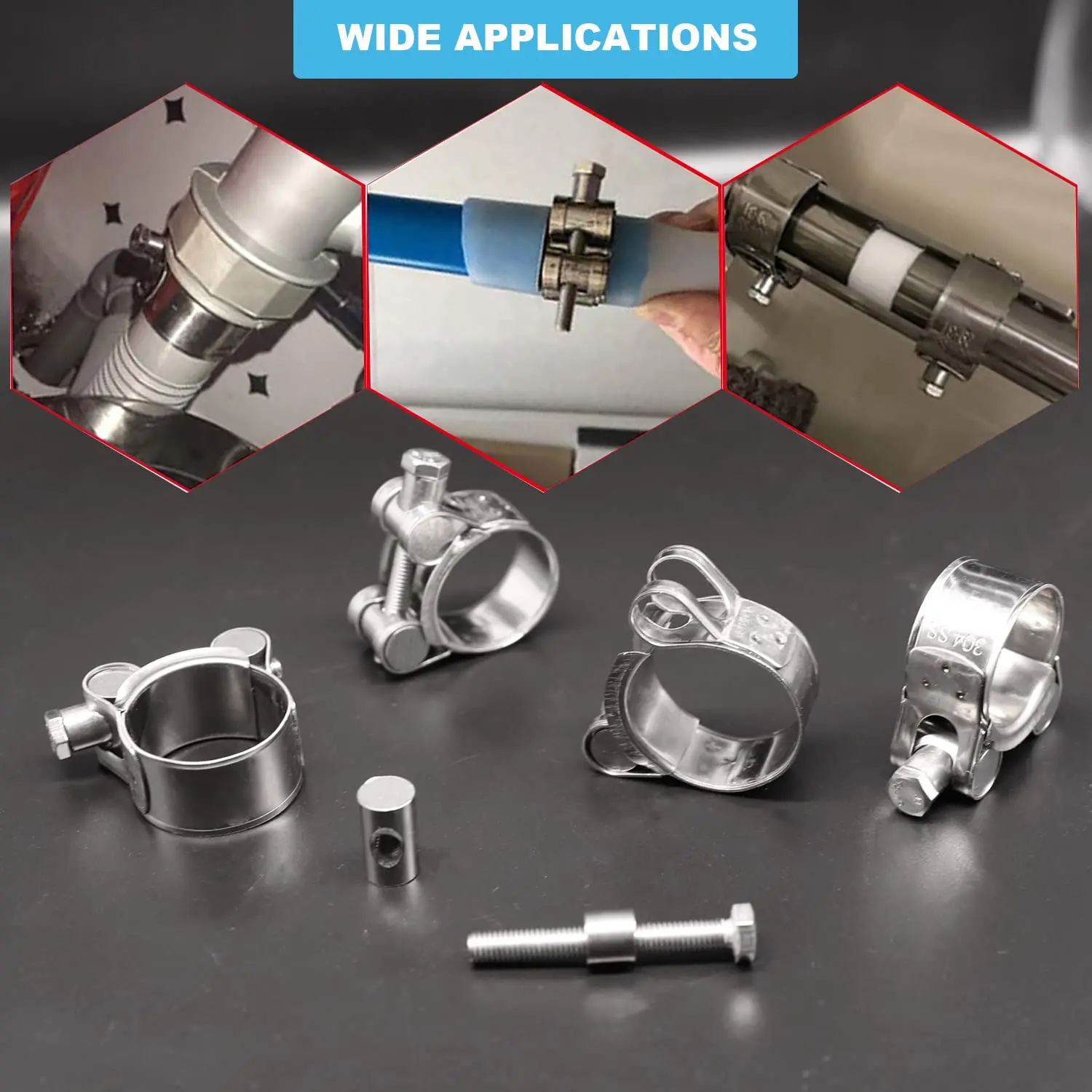 304 Stainless Steel Heavy Duty Pipe Clamp 2.68 to 2.87 Inch 68-73mm ID Range T-Bolt Hose Clamp