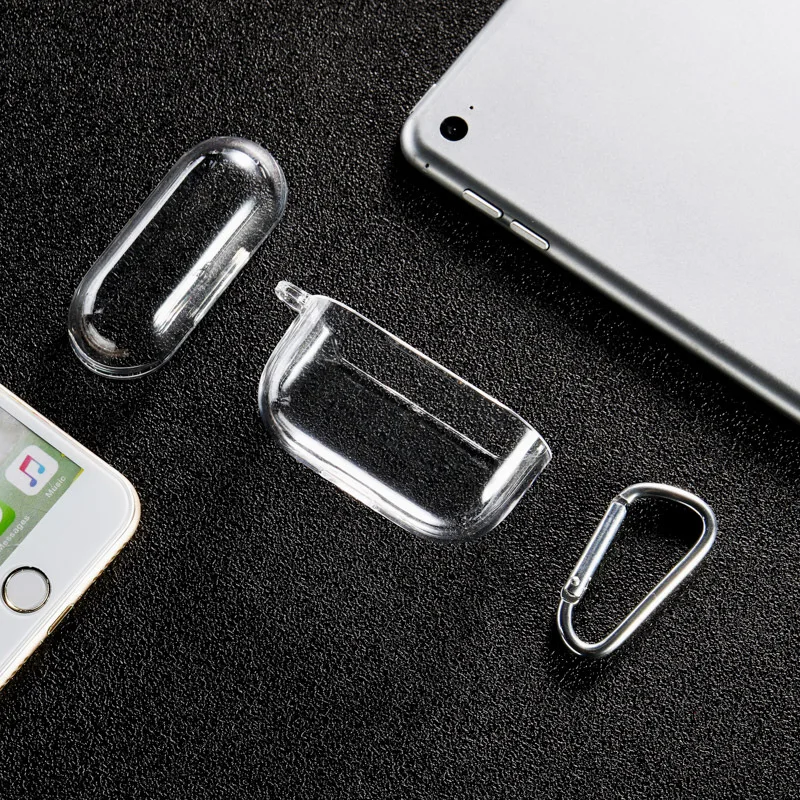 
Прозрачный жесткий чехол из поликарбоната для Airpods Pro, ударопрочный чехол, прозрачный чехол с карабином, брелок для Airpods 1/2 