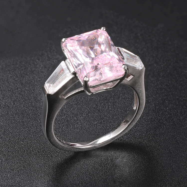 Simple Design 925 Silver Jewelry Ring Beautiful Rose Stone Ring Women CZ Wedding Ring