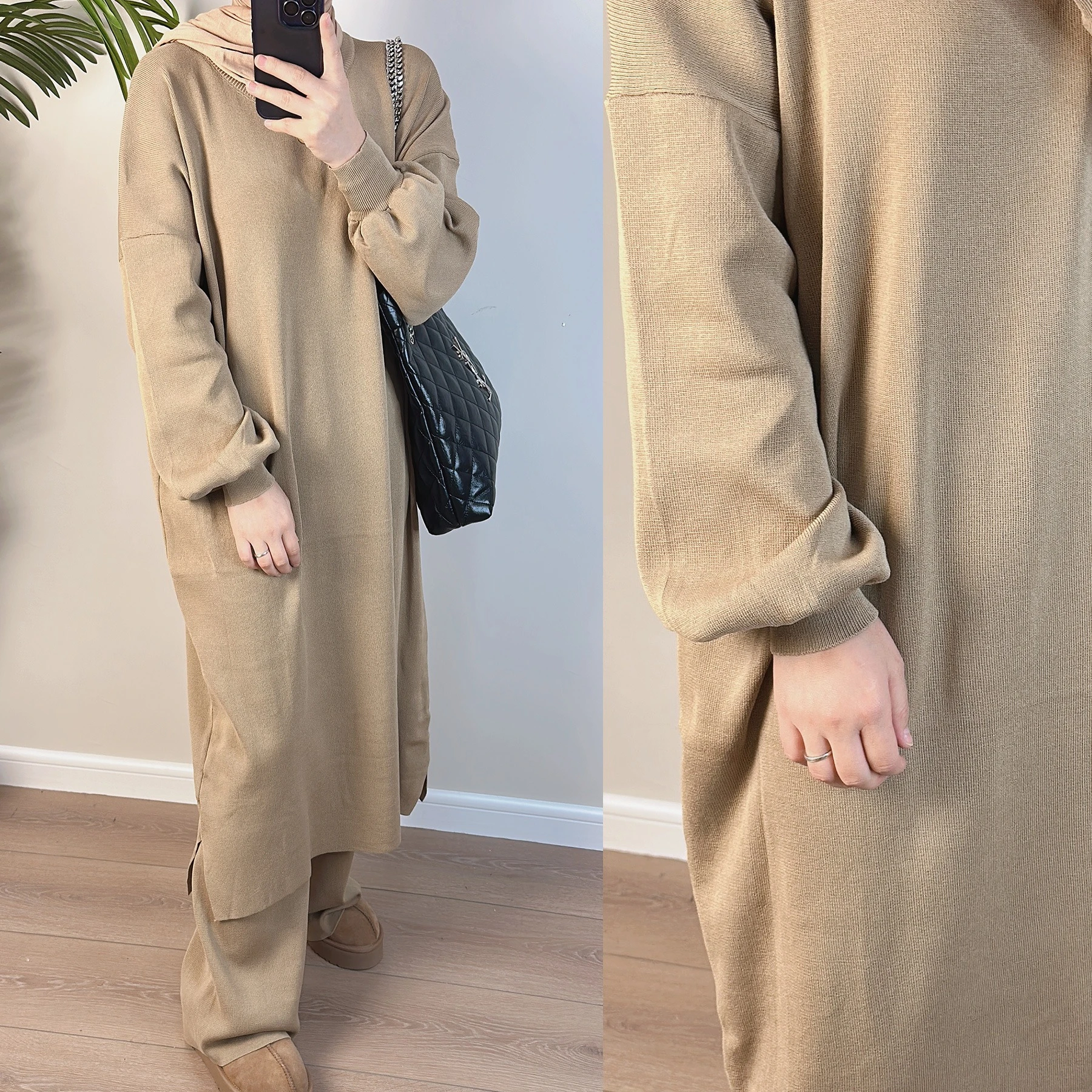 2024Islamic 2 Piece Winter Abaya Knitted Robe Pant Abaya Set Muslim Women Traditional Modest Fashion Office Clothing Sweater
