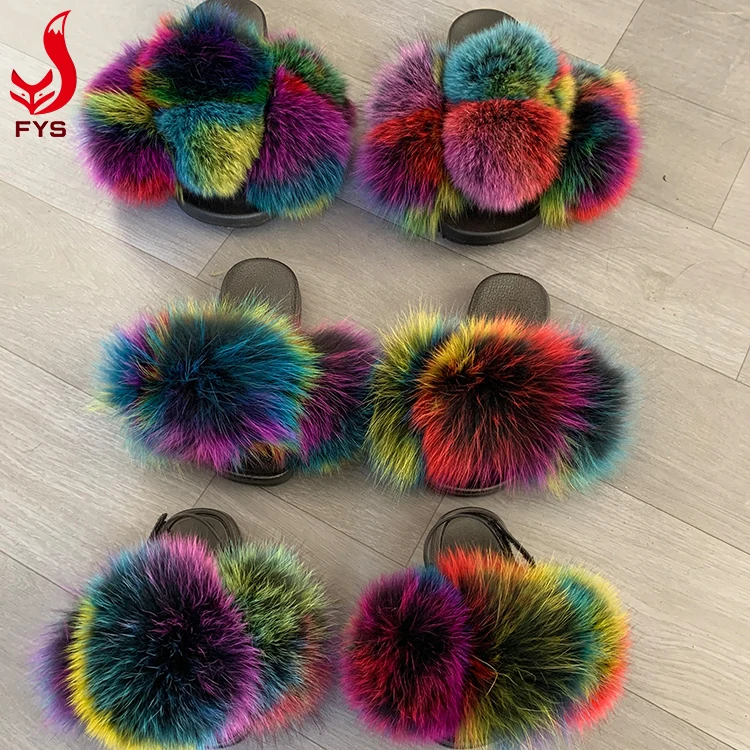 
Factory sell wholesale low MOQ custom color fluffy toddler baby fur slides kids slippers for children 