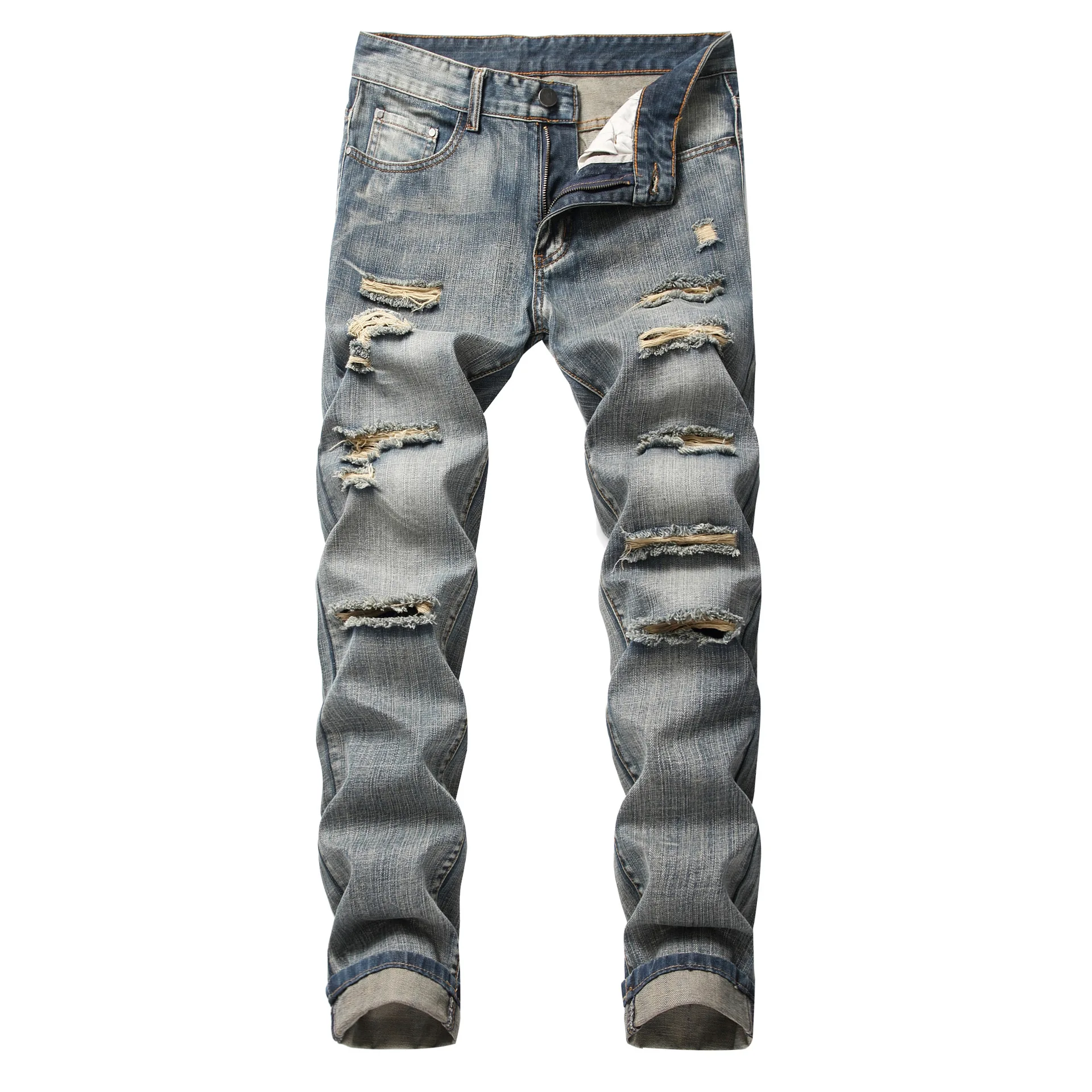 Wholesale Damage With Hole Ripped Trousers Skinny Hole Ripped Jeans Men