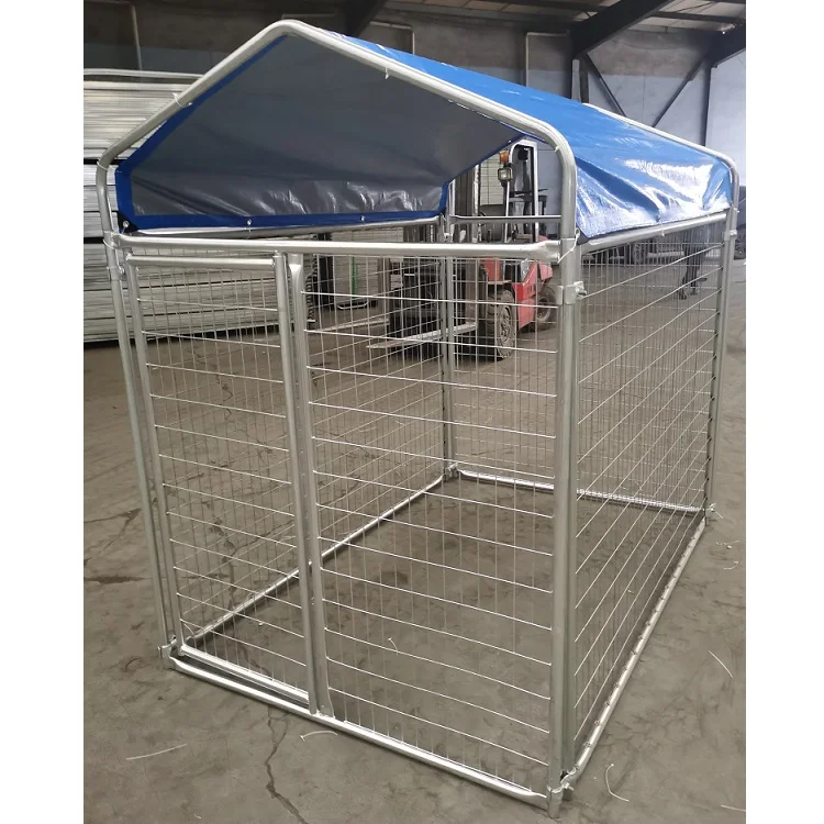 High Standard Metal Dog Kennel with Top Cover 1.5x1.5x1.8m Folded Dog House Large Steel Wire Mesh Dog Cage House