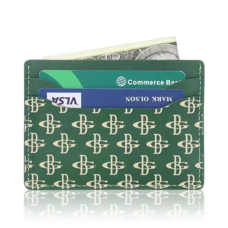 Customized Pattern Logo Pu Leather Credit Name Premium RFID Blocking Business Card holder Wallet