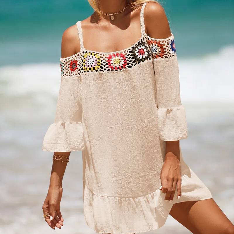 Crochet Bikini Cover up Beach Slip Cutout Irregular Dress Swimwear & Beachwear Cover Ups Beachwear