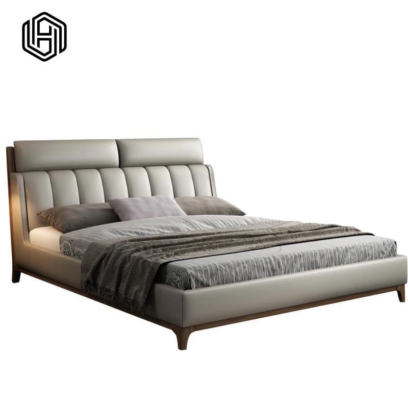
huijuyoupin Free sample Popular in China double bed design king size bed leather 
