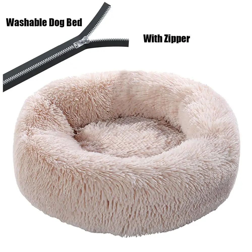 
OEM Round Plush washable with Zipper House Dog Mat Winter Warm Sleeping Cats Nest Soft Long Plush Dog Basket Cat Dog sofa Bed 