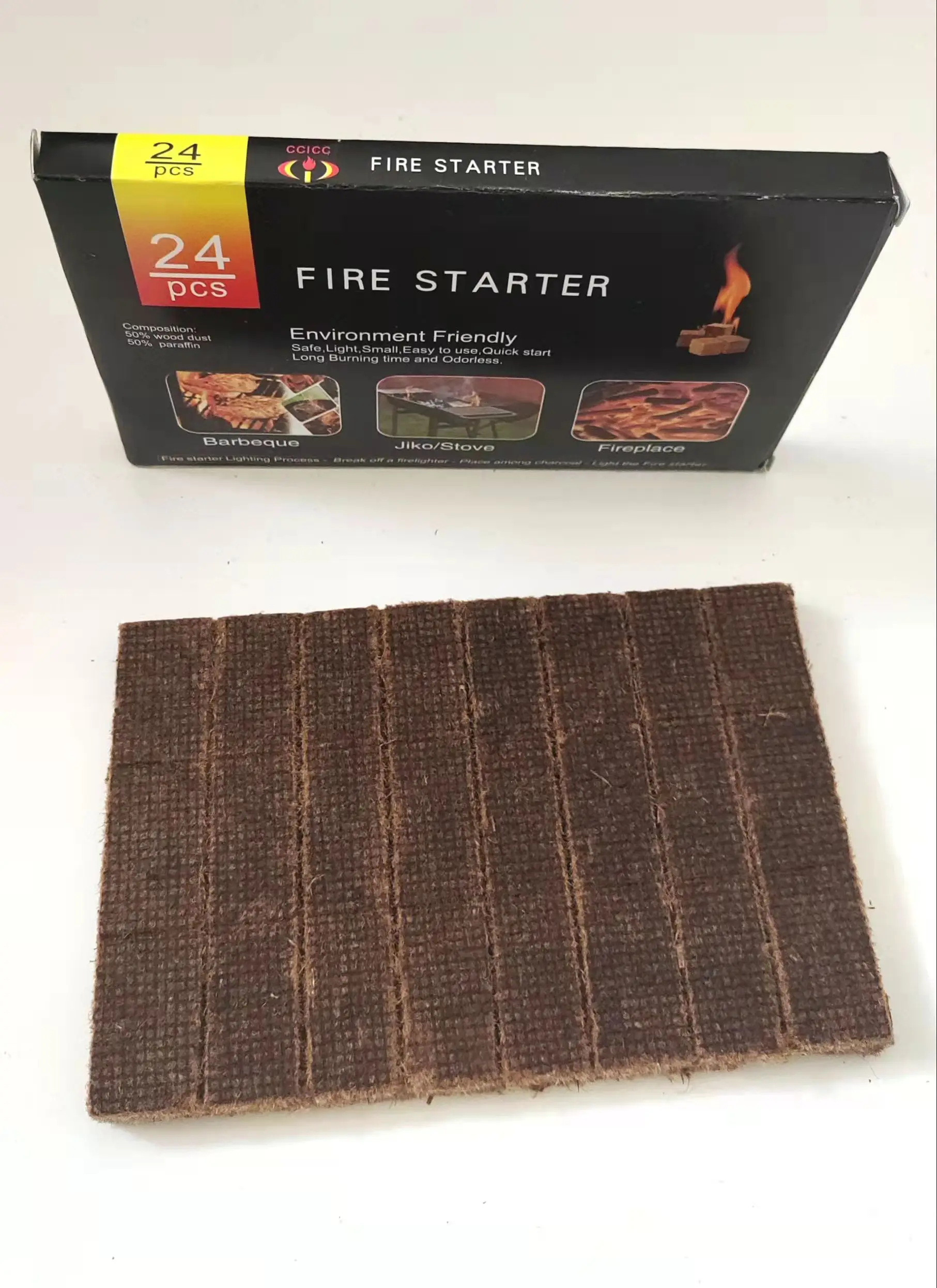 Fireplace Shaving Firelighter Factory Long Time Lasting Burning BBQ Hiking Ignition Brown Fire Starter Square