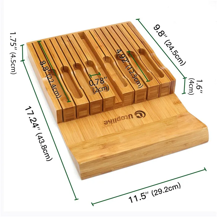 Bamboo Knife Block, Drawer Organiser and Holder for 12 Knives and 1 Sharpening Steel