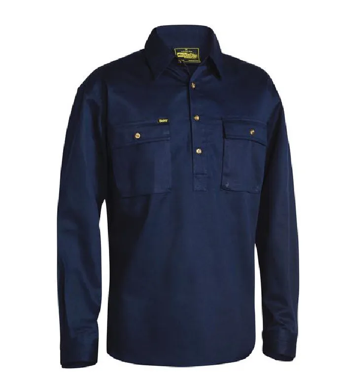 Long Sleeve Cotton Drill Mechanic Welder Work Shirt Closed Front Australia Safety Clothing