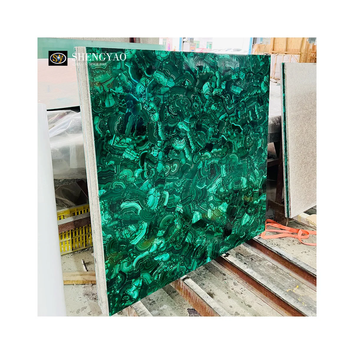 Luxury Polished Villa Decor Wall Panel Natural Green Semi Precious Stone Malachite Tile