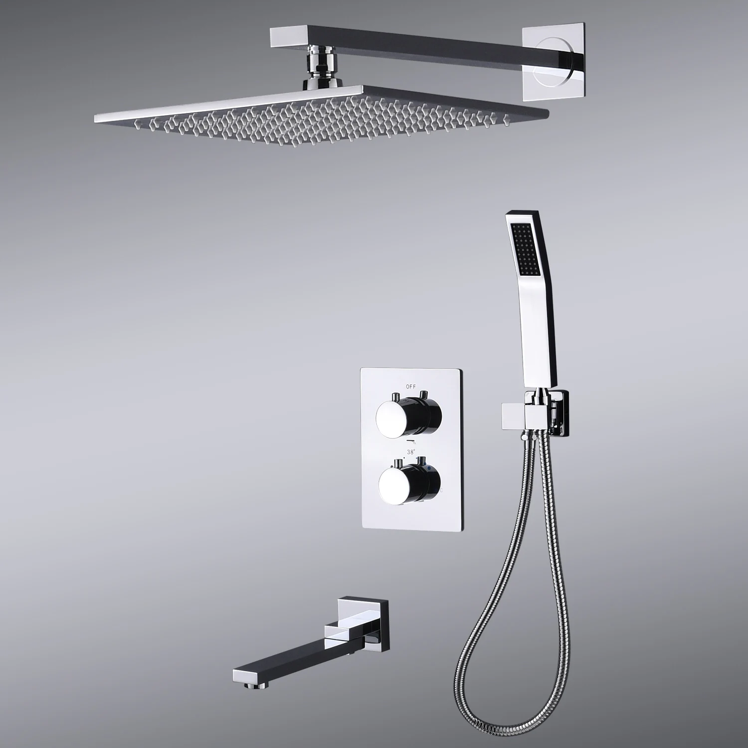 Bathroom Rainfall Shower System 10' Wall Mounted Shower Thermostatic Faucets set