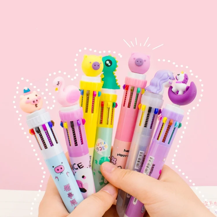 10-in-1 Multicolor Ballpoint Pen 10 Colors Retractable Animal Ballpoint Pens 10 color ballpoint pen cute for gift business