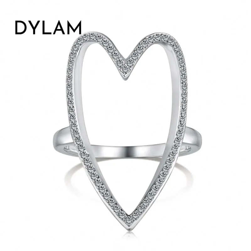 Dylam Ins Style Fine Simple Love Zircon Ring S925 Silver 18K Gold Hollow Diamond Cz Cubic Zirconia Heart Rings Jewelry Women