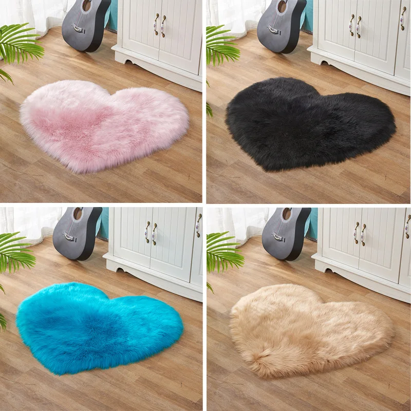 Luxury Fluffy Faux Sheepskin Area Rug Heart Shaped Rug Fuzzy Room Carpet for Home Living Room Sofa Floor Bedroom