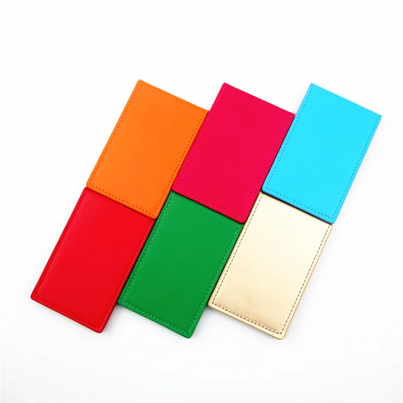 Promotion gift PU leather stainless steel folding makeup mirror platform leather folding mirror