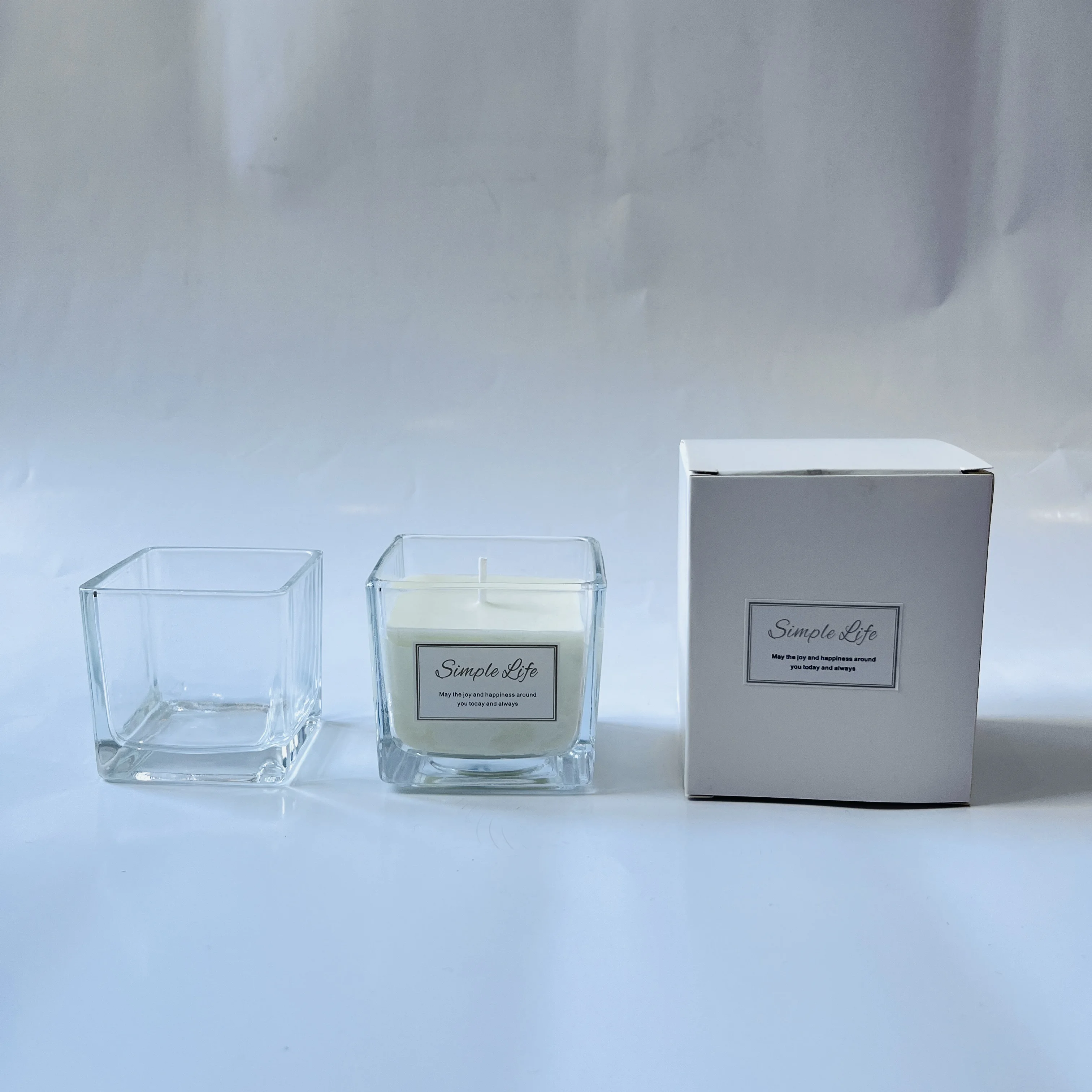 Decoration empty clear square shape glass candle jars for candles