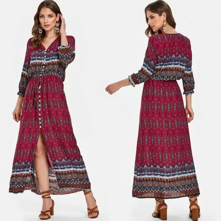 Clothing Manufacturers Customized Womens Dresses Cotton Boho Maxi Long Dress Women