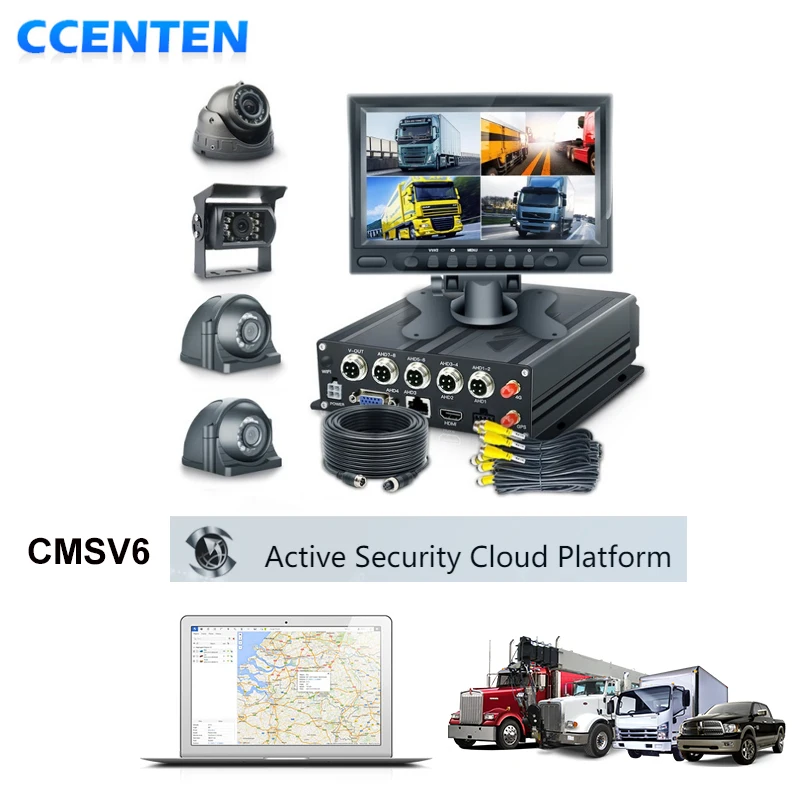 Vehicle Fleet Management Bus Truck 360 Camera MDVR Kit 7 Inch Video Monitor 4CH SD DVR 4G GPS Real-time Surveillance System